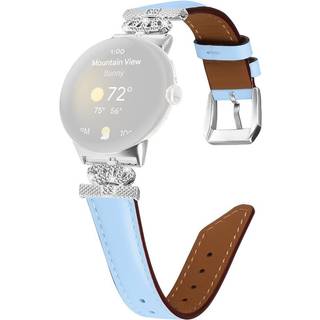 Google Pixel Watch 1 / 2 / 3 Læder Urrem m. Sølv Rhinsten Spænde - Blå