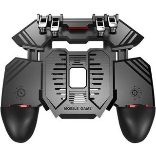 AK77 Mobile Game Controller PUBG Game Controller Gamepad med 6-fingers spiludløser og køleblæser - sort/1200mAh genopladeligt batteri