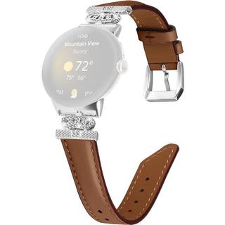 Google Pixel Watch 1 / 2 / 3 Læder Urrem m. Sølv Rhinsten Spænde - Brun
