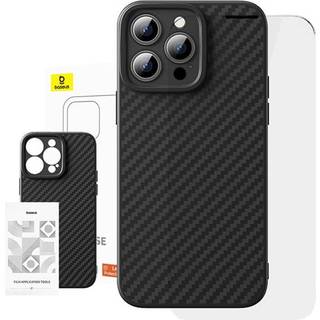 iPhone 15 Pro Baseus-etui i syntetisk fiber + skærmbeskytter i hærdet glas