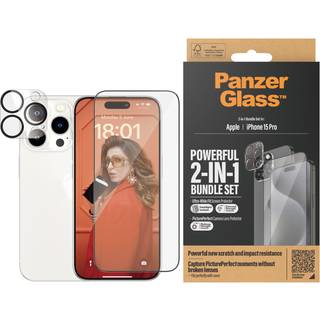 iPhone 15 Pro PanzerGlass 2-i-1 Bundle m. EasyAligner - Skærmbeskyttelse / Kamerabeskyttelse - Gennemsigtig / Sort