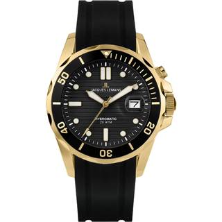 Jacques Lemans 1-2170F Herrenuhr Hybromatic Schwarz/Goldfarben