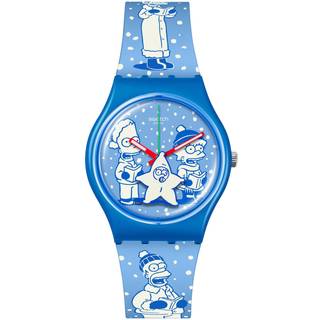 Swatch The Simpsons Collection Tidings Of Joy Quartz Blue Dial Blue Silicone Strap Unisex Watch SO28Z126