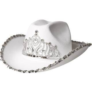 Hvid Cowboyhat med pailletter og diadem