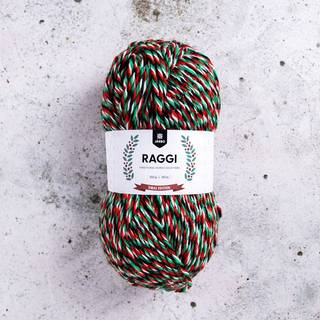 Järbo Raggi 100g 15229 Christmas chaos Indhold: 70% Superwash Uld / 30% Polyamid Vægt/længde: 100 gram = ca. 150 meter Anbefalede pinde: 4.50 - 5.50 mm Strikkefasthed: 10 x 10 cm = ca 18 / 16m x 24 / 21p Anbefalet hæklenål: 4.50 mm Hæklefasthed: 10 x 10 cm = ca 14 fm x 17 p Maskinvask 40°C / Tørres fladt / Brug ikke skyllemiddel.