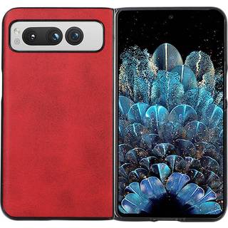 Google Pixel Fold Læderbelagt Plastik Cover - Rød