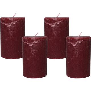 4 Rustic Stumpenkerzen Premium Kerze Dunkelrot 7x12cm - 55 Std Brenndauer