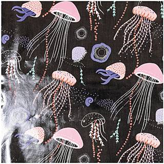 Druckstoff beschichtet Mermaid Quallen schwarz-neon Hot Foil 140cm - Schwarz