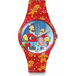 Swatch The Simpsons Collection Wondrous Winter Wonderland Quartz Red Dial Red Silicone Strap Unisex Watch SUOZ361