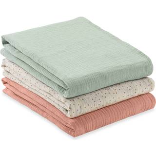 Hauck Cuddle N Clean Tæppe/ Stofble i Musselin 3-pak, Sage/Beige/Dots/Cork