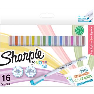 Sharpie S-Note Duo overstregningstuscher | Kreative markører med to ender af pastel | Bullet og bred spids til highlighte, tegning, journalføring og mere | 16 Stk