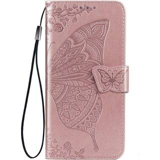 Samsung Galaxy A52s (5G) / A52 (4G / 5G) Læder Flip Cover - Sommerfugle Imprint - Rose Gold