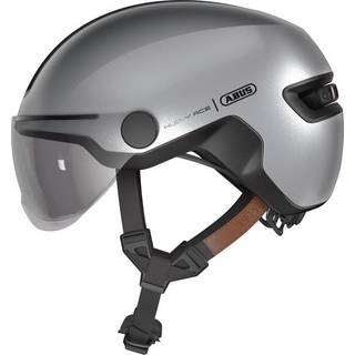 ABUS Hjelm Hud-Y ACE i Gleam Silver S - Multi Shell In-Mold, Zoom Ace Urban Justering, LED-Lampe, FidLock-Magnetspænde