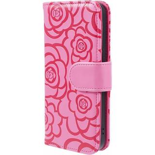 iPhone 15 Pro Læder Flip Cover m. Pung og Strop - Kamelia Blomst - Lyserød