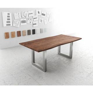 Esstisch Edge 200x100 Akazie Braun Edelstahl Breit Live-Edge - Braun, Silber