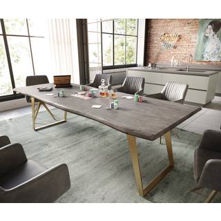 Esstisch Edge 260x100 Akazie Platin Edelstahl Gold Schräg Live-Edge - Platin, Gold