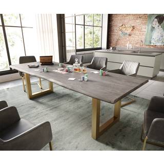 Esstisch Edge 260x100 Akazie Platin Edelstahl Gold Breit Live-Edge - Platin, Gold