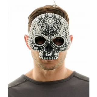 Totenkopf Halbmaske mit Glitzersteinchen