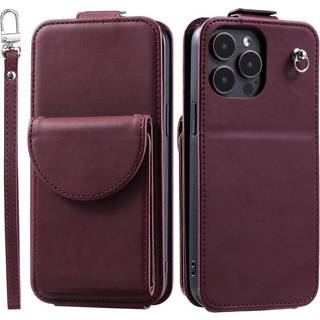 iPhone 15 Pro Vertikalt Læder Flip Cover m. Pung / Ståfunktion / Strop - Rød