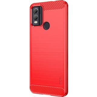 Nokia C22 Mofi Brushed Carbon Fiber Fleksibelt Plastik Bagside Cover - Rød