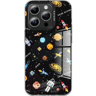iPhone 15 Pro Pixel Series Håndværker Bagside Cover m. Pixeleret Print - Sort