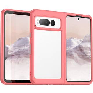 Google Pixel Fold Hybrid Plastik Bagside Cover - Gennemsigtig / Rød