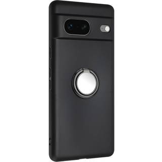 Google Pixel 8 Fleksibelt Plastik Bagside Cover m. Magnetisk Ring Kickstand - Sort m. Sort Ring