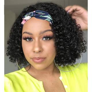 Fancy Hair Peamband Parykker til sorte kvinder afro Kinky Curly Black Turban Parykker med pandebånd Varmebestandig fiber syntetisk fest Cosplay H