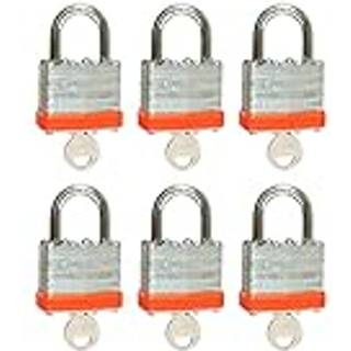 LQYN 6 PAKK LAMINERET KEYED PACKLOCK (1-9/16 """" 40 mm) EMIKE LOCKS ORANGE HOOP NORMAL SHACKLE LOCK TIL GYMBLACK BAGGAGE BAGTACE BAGGAGE TOOLBOX C