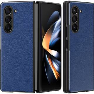 Samsung Galaxy Z Fold5 5G Læderbetrukket Litchi Bagside Cover - Blå