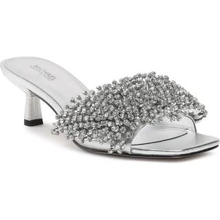MK Amal Crystal Embellished Metallic Leather Kitten Heel - Silver - Michael Kors - EU 37