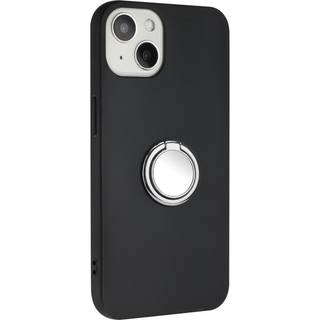 iPhone 15 Fleksibelt Plastik Bagside Cover m. Magnetisk Ring Kickstand - Sort m. Sølv  Ring
