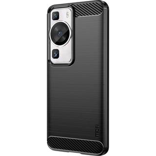 Huawei P60 Pro Mofi Brushed Carbon Fiber Fleksibelt Plastik Bagside Cover - Sort