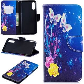 Samsung Galaxy A70 mønstret lædercover - roser og sommerfugle