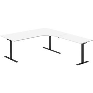 Office hæve-sænkebord 200x220cm i hvid med sort stel højrevendt