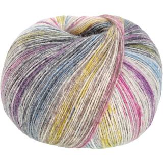 Meilenweit 100 Alpaka print - Ecru/Brombeere/Blau/Gelb