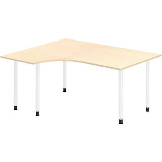 Office skrivebord venstrevendt 160x120cm birk med hvidt stel