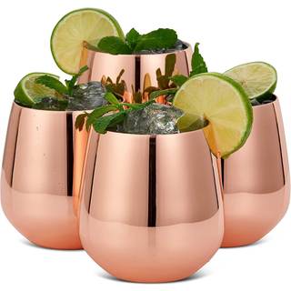 Glas med sugerør 35cl, rosaguld, 4-pak - Oak & Steel