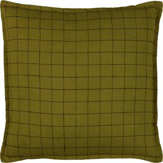 Yard Yard Olive Green 100% Linen Grid Check Polyester Filled Cushion