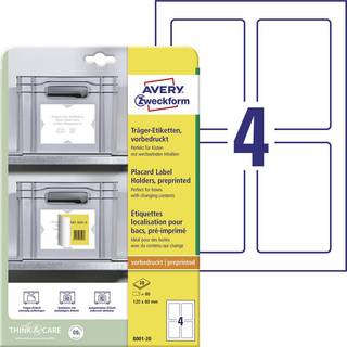 Avery 8001-20 Placard etiketholdere, forprintede 120 x 80 mm, Fortrykt, A4 20ark