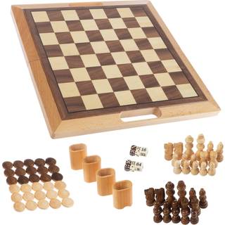 Varem?rkespil hej! Spil! Deluxe Wood Chess Checker og Backgammon Set Brown