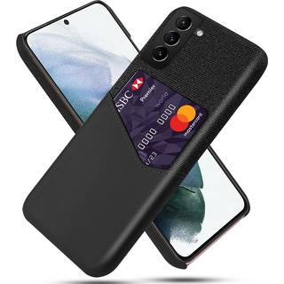 Samsung Galaxy S22 Læderbelagt Plast Bagside Cover m. Kortlommer - Sort