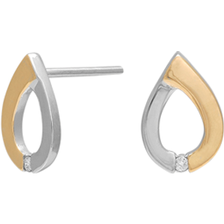 Siersbøl sølvørestikker med diamant 0.015ct w/p og 8kt guld