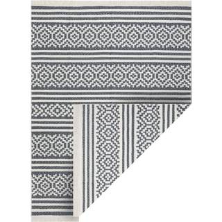 Tæppe TWIN 22996 geometrisk, striber bomuld, dobbeltsidet, Økologiske frynser - antracit / creme 160x220 cm