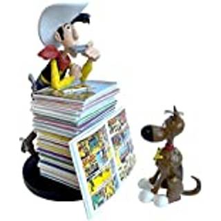 LUCKY LUKE - Lucky Luke & Rantamplan on stack of comics - Statue 25cm