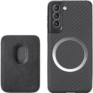 Samsung Galaxy S21 FE 5G Magnetisk Cover med Kortholder - Karbonfiber - Sort