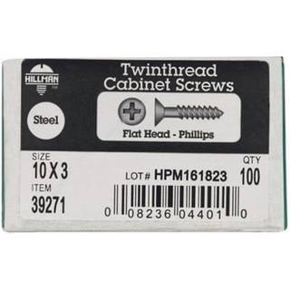 Hillman Group Black 39271 10 x 3-tommer fladt hoved Phillips Twin Thread Cabinet Screw 100-Pack 3 inches