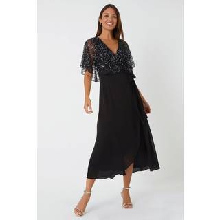 Roman Roman Black Sequin Embellished Maxi Wrap Dress - 46