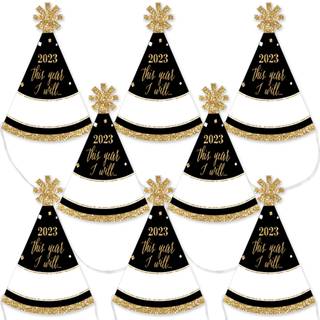 Big Dot of Happiness Nytårsaften - Guld - Mini Cone 2025 Nytårsaften Party Hats - Small Little Party Hats - Sæt på 8