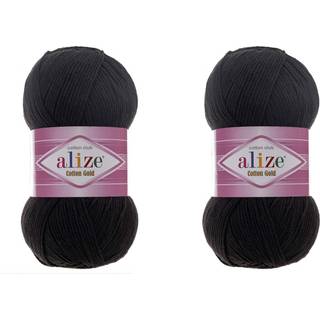 Alize Cotton Gold Yarn 55% Bomuld 45% Akrylgarn Hæklet håndstrikkekunst Lot af 2 Skeins 200gr 722yds (60-sort)